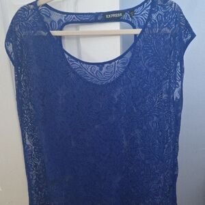 Express Women's Blue Lace Top